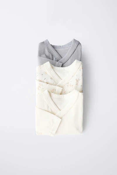 THREE-PACK OF KIMONO NECK FLORAL SOFT QUALITY BODYSUITS