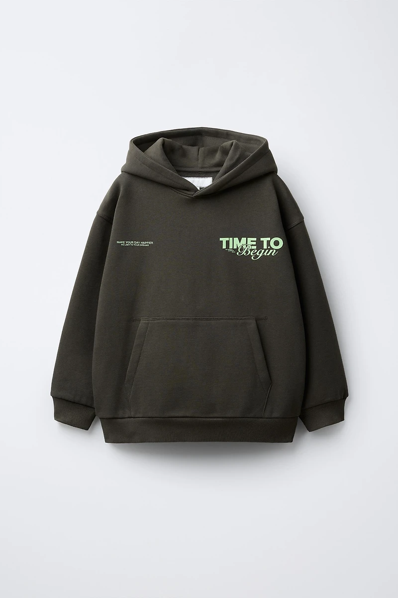 HOODIE WITH EMBOSSED TEXT PRINT