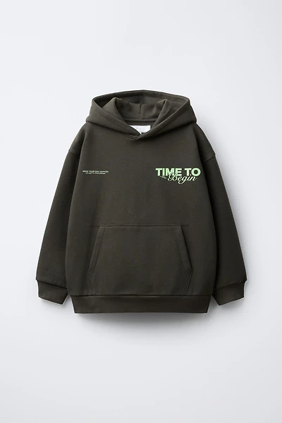 HOODIE WITH EMBOSSED TEXT PRINT