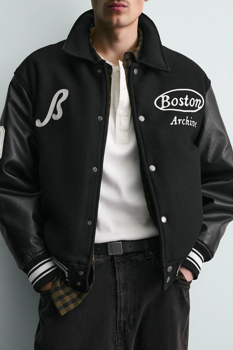 COMBINATION EMBROIDERED BOMBER JACKET
