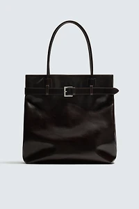 LEATHER SHOPPER WITH BELT DETAIL