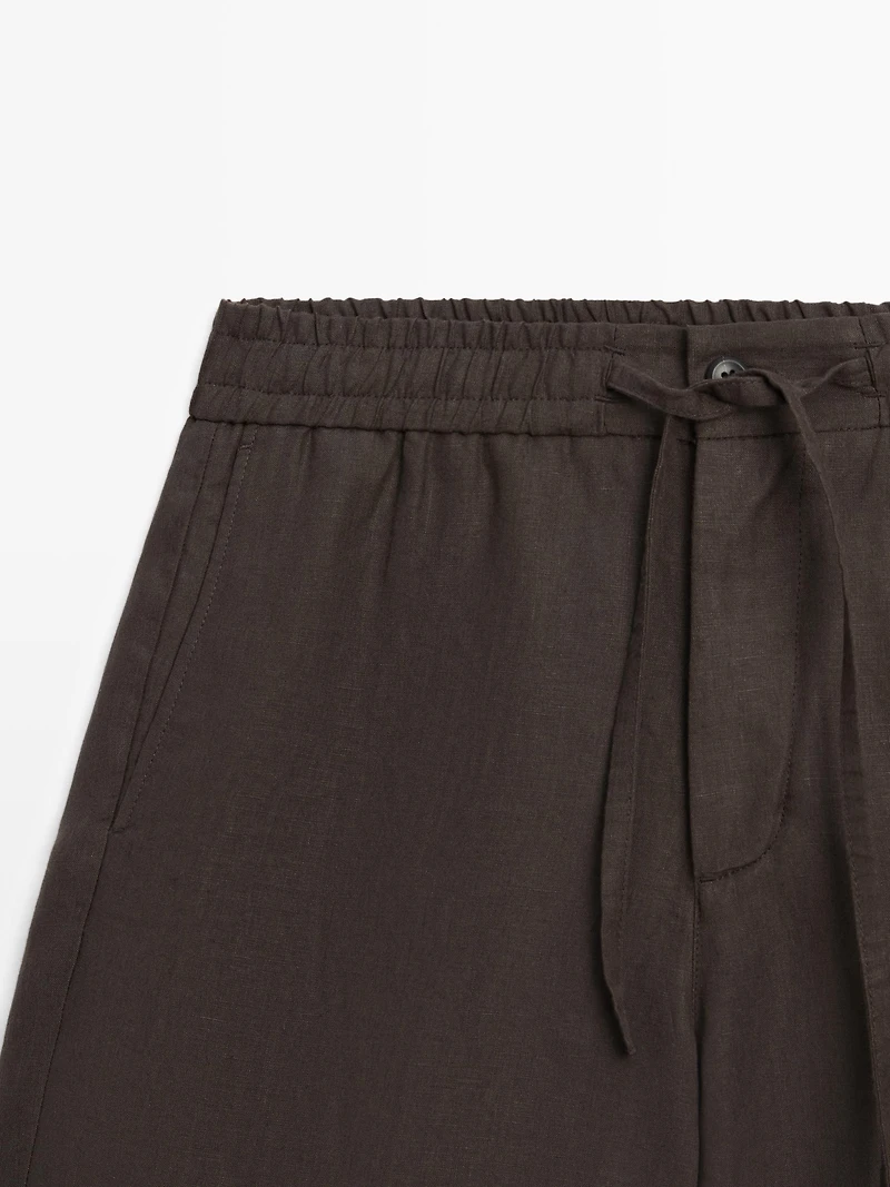 100% linen short Bermuda shorts