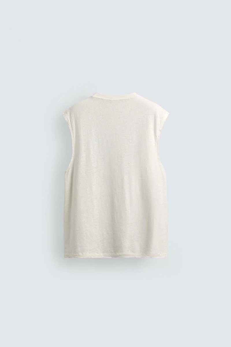 DÉBARDEUR EN COTON ET LIN AVEC PIÈCE