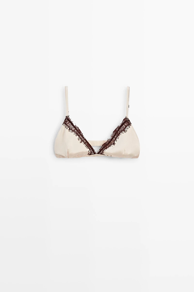 Soutien-gorge triangle en dentelle mélangé de soie
