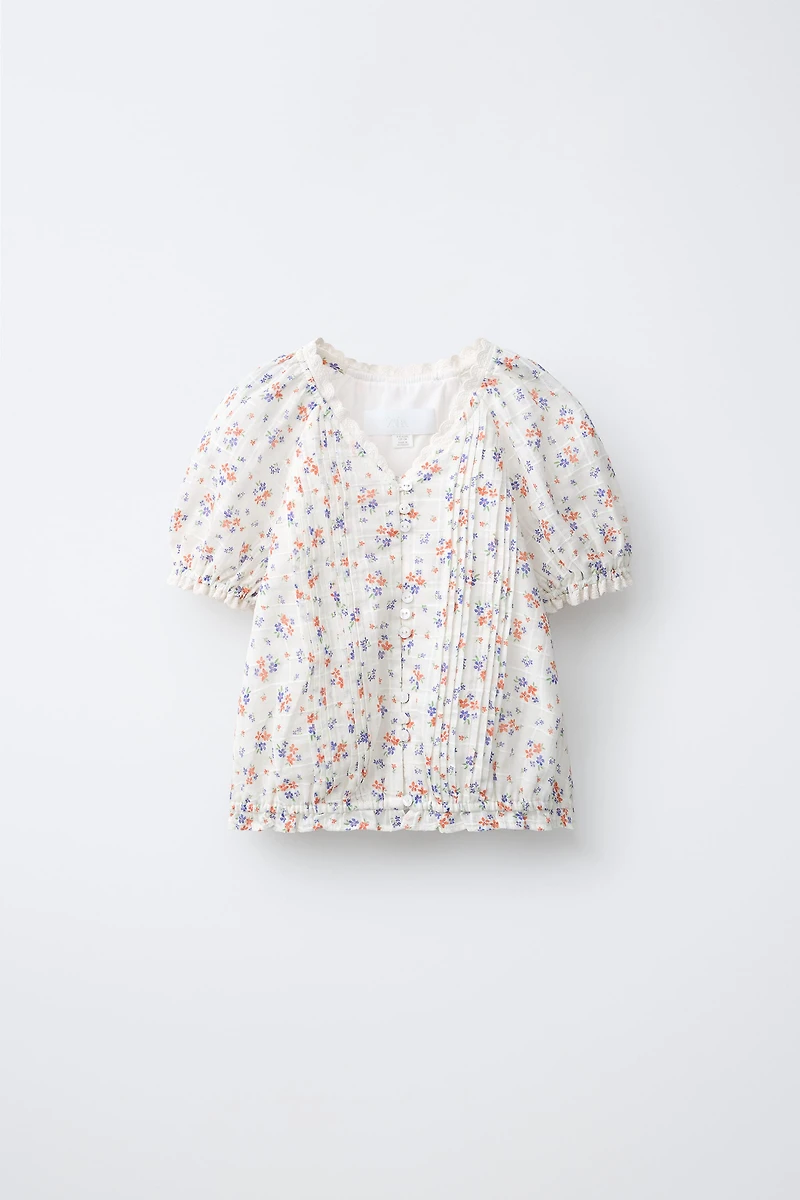 LACE TRIM FLORAL BLOUSE