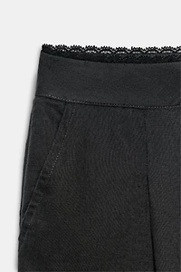 STRAIGHT LEG LINEN PANTS WITH LACE TRIM