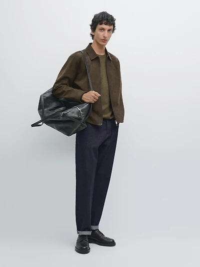 Nappa leather zip-up jacket