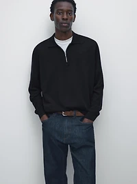 Pull polo en maille de laine mérinos