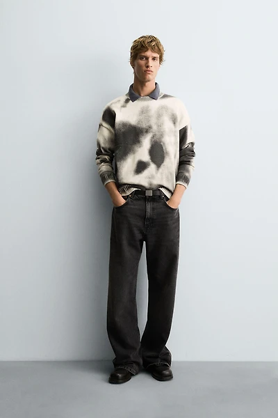 WASHED ABSTRACT PRINT SWEATER