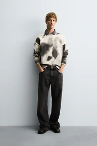 WASHED ABSTRACT PRINT SWEATER