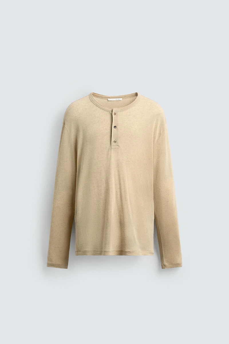 T-SHIRT COL TUNISIEN VISCOSE ET LIN