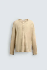 T-SHIRT COL TUNISIEN VISCOSE ET LIN