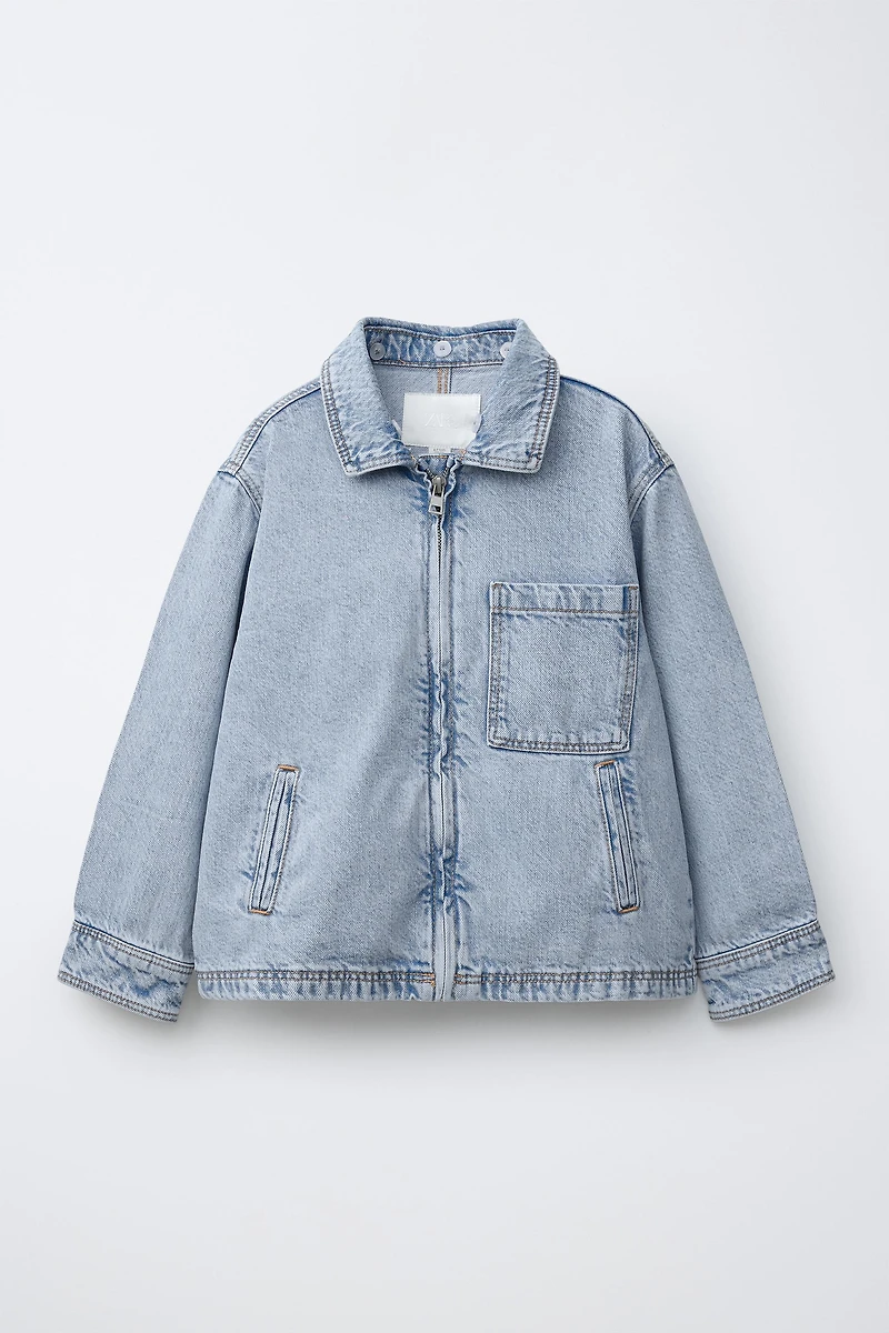 DENIM OVERSHIRT WITH REMOVABLE FLEECE HOODIE