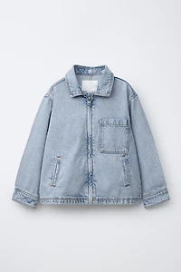 DENIM OVERSHIRT WITH REMOVABLE FLEECE HOODIE