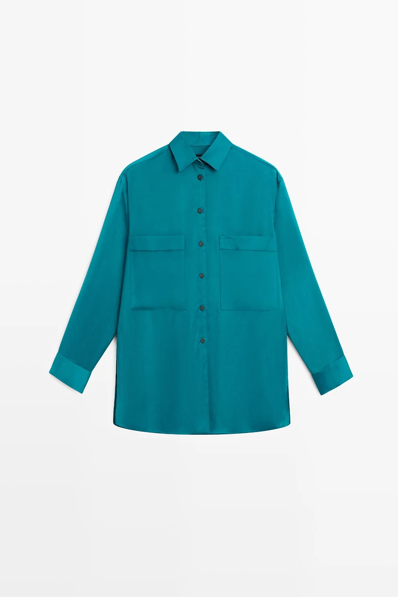 Flowing satin shirt with pockets