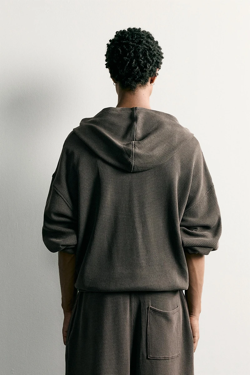 WAFFLE TEXTURE HOODIE TRACK SWEATSHIRT