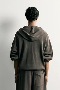 WAFFLE TEXTURE HOODIE TRACK SWEATSHIRT