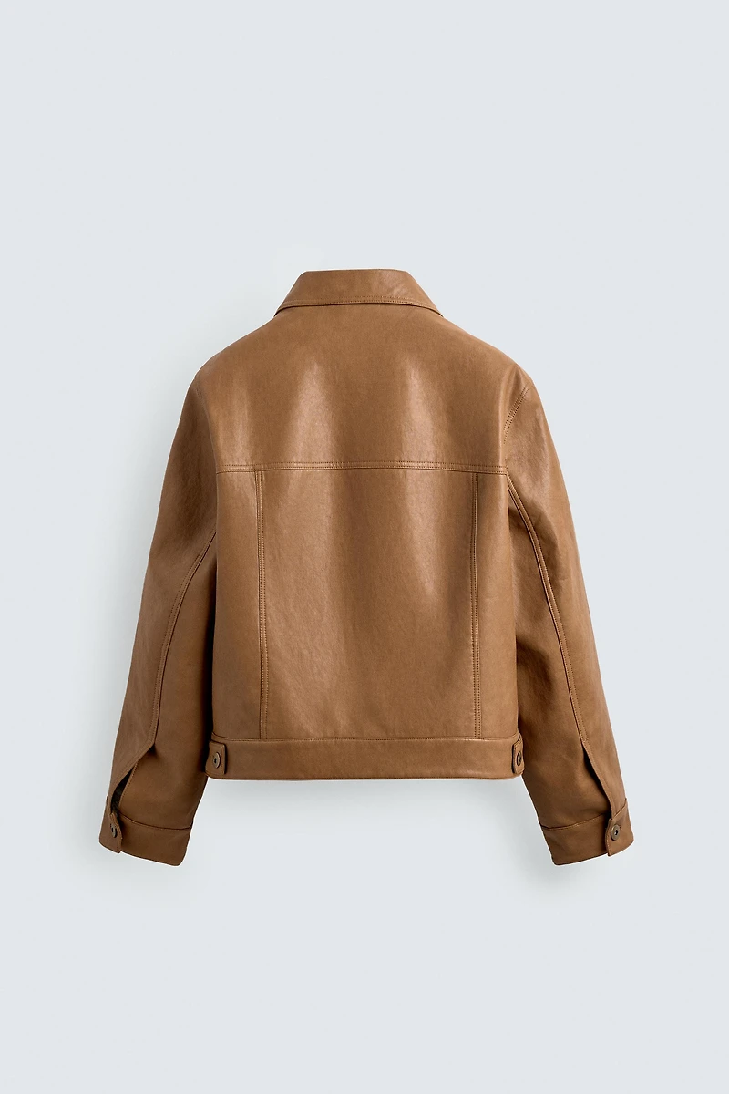 REGULAR FIT FAUX LEATHER OVERSHIRT