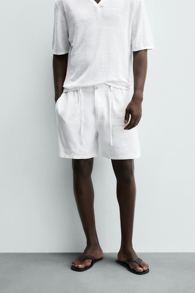 REGULAR FIT LINEN COTTON SHORTS