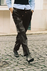 FAUX LEATHER ELASTIC WAIST PANTS