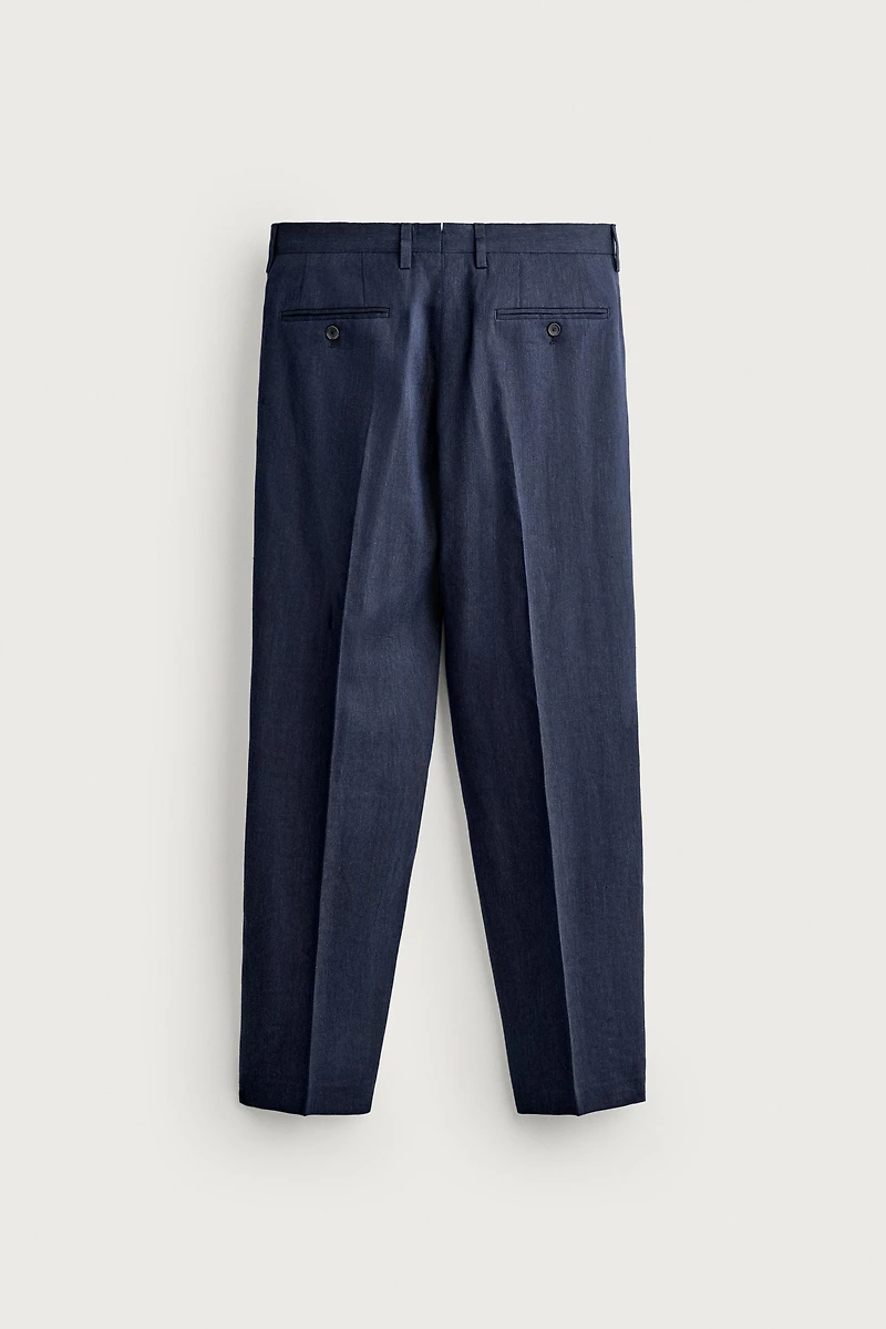 LINEN AND WOOL BLEND REGULAR FIT SUIT PANTS