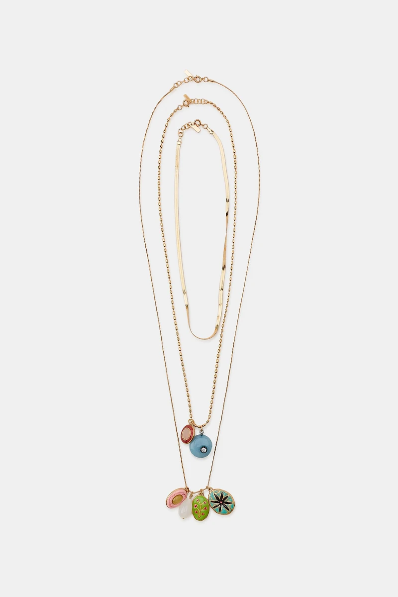 PACK OF 3 CHAIN NECKLACES WITH CHARMS AND STONES
