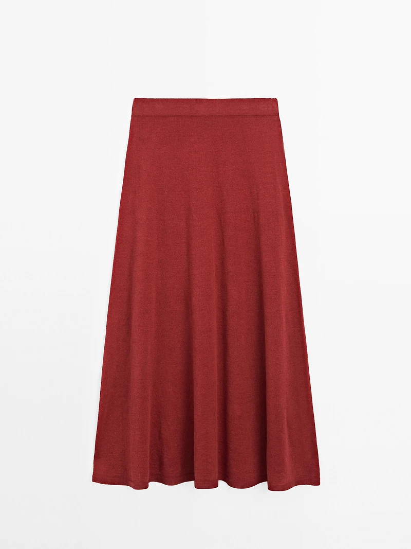 Long linen blend knit skirt