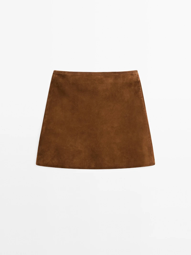 Suede nappa leather mini skirt with topstitching