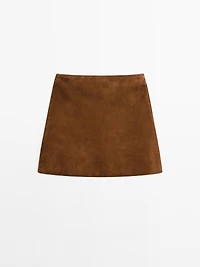Suede nappa leather mini skirt with topstitching