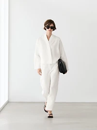 Flowing linen blouse with surplice neckline