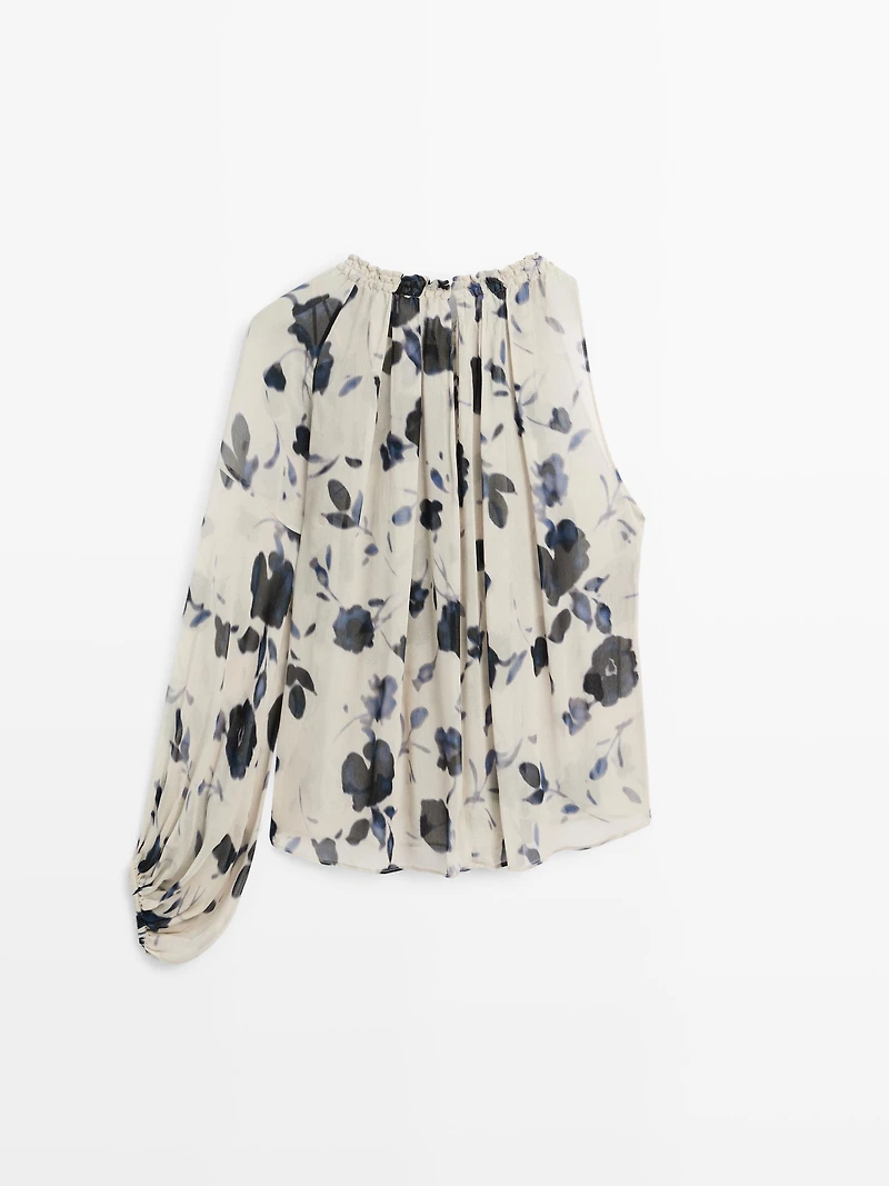 Asymmetric flowing floral print blouse