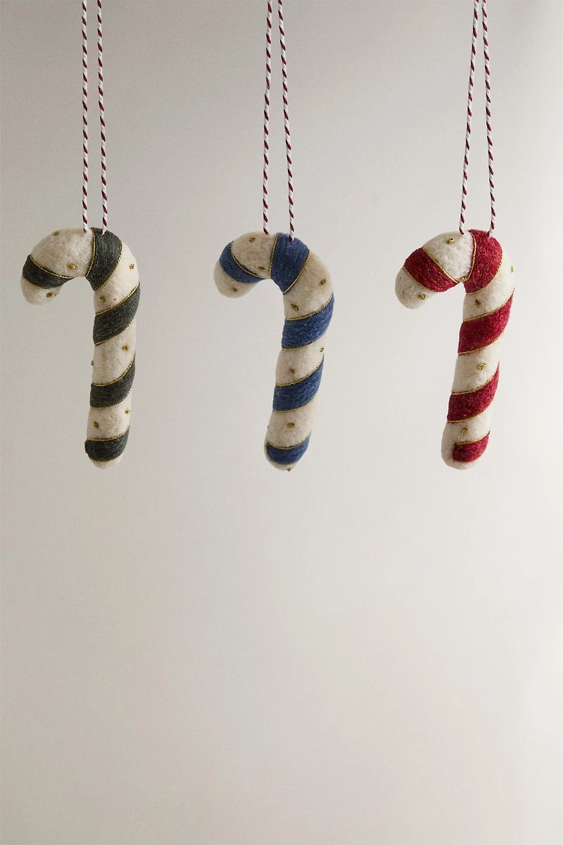 SET OF WOOL CANDY CANE CHRISTMAS TREE ORNAMENTS (SET OF 3)
