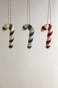 SET OF WOOL CANDY CANE CHRISTMAS TREE ORNAMENTS (SET OF 3)