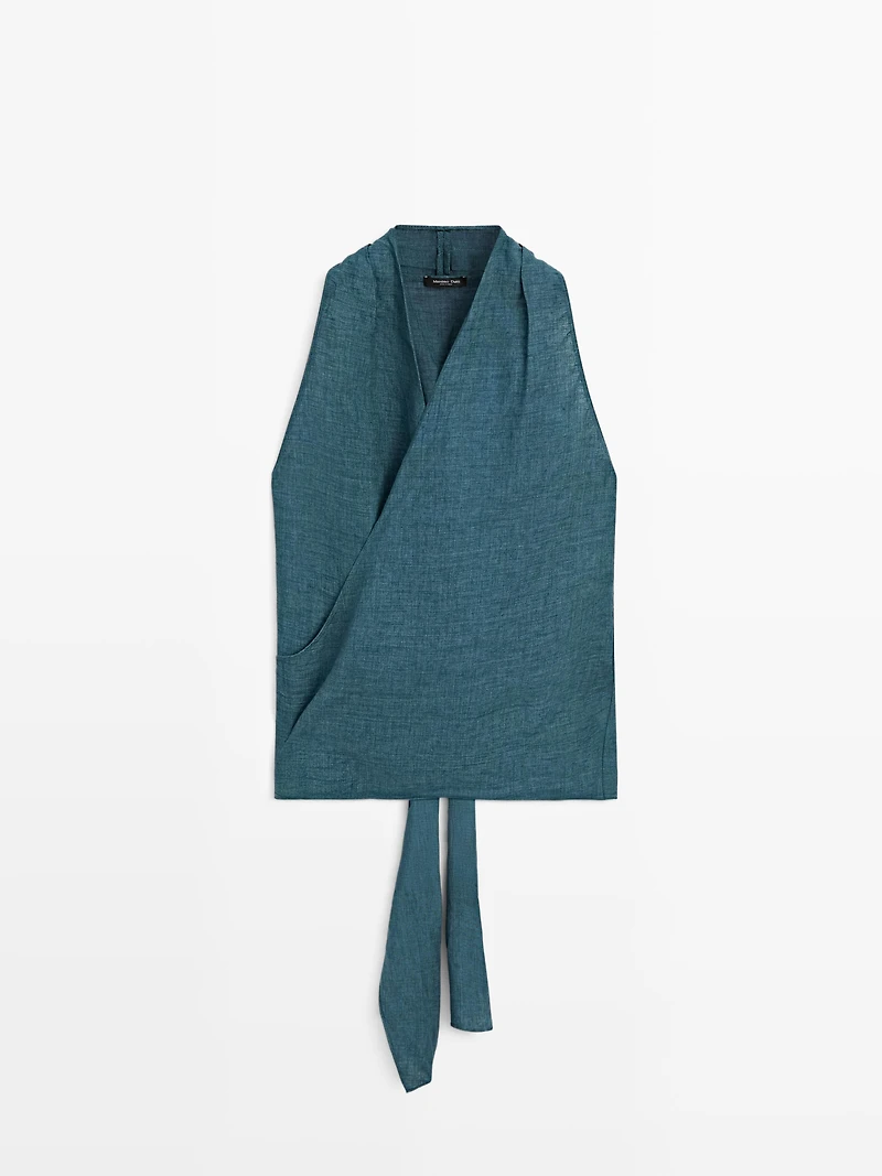 100% linen surplice top with tie detail