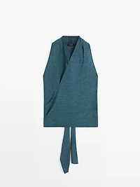 100% linen surplice top with tie detail