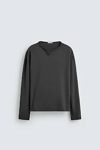 IRREGULAR HENLEY COLLAR T-SHIRT