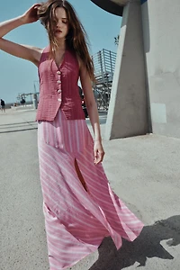 STRIPED LINEN MIDI SKIRT
