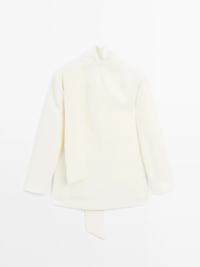 100% linen cropped blazer with scarf detail - STUDIO