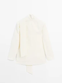 100% linen cropped blazer with scarf detail - STUDIO