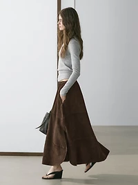 Suede leather midi skirt