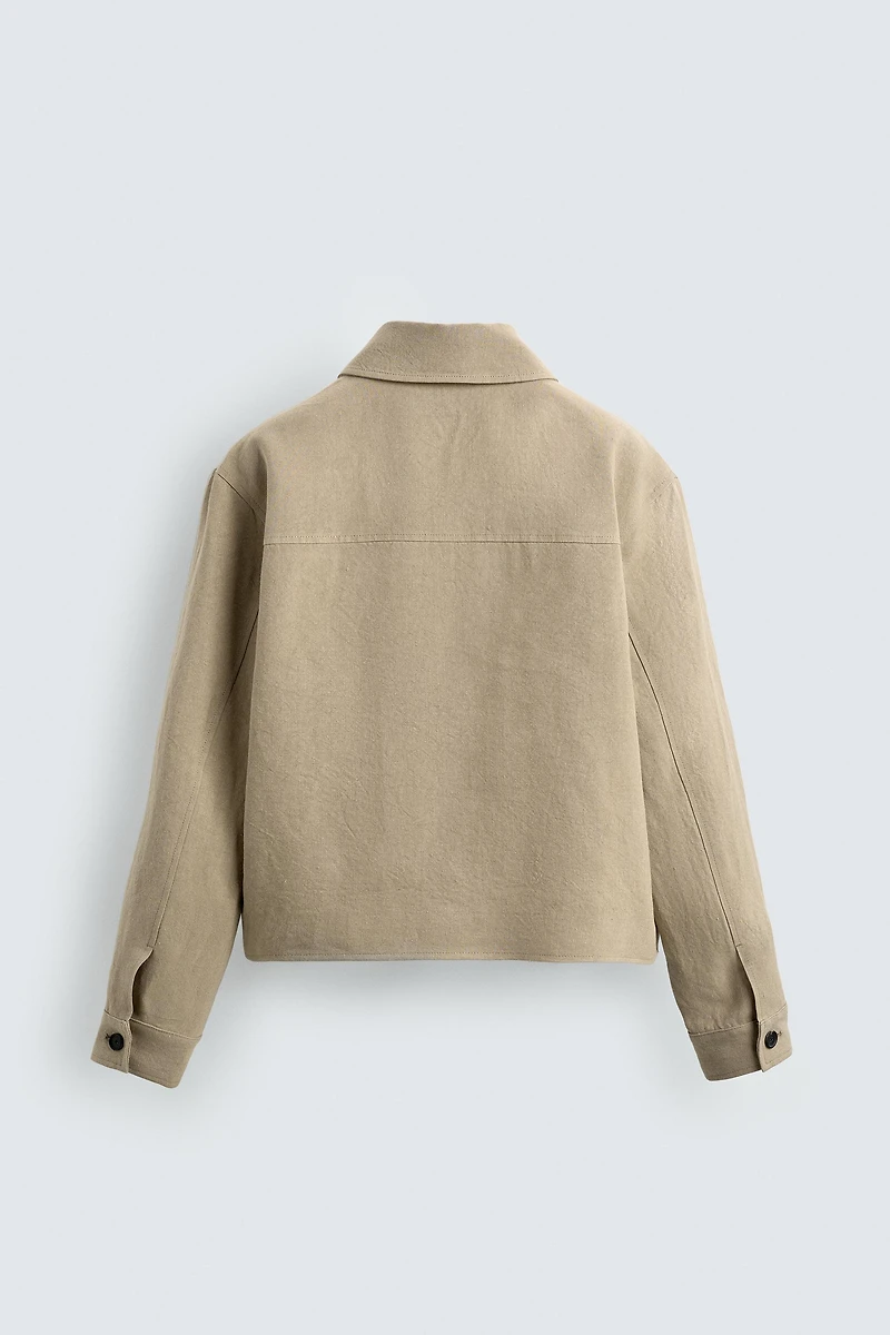 CROPPED FIT 100% LINEN OVERSHIRT