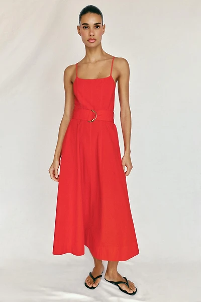 BELTED POPLIN MIDI DRESS