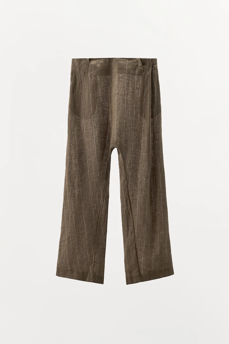 STRIPED LINEN BAGGY PANTS