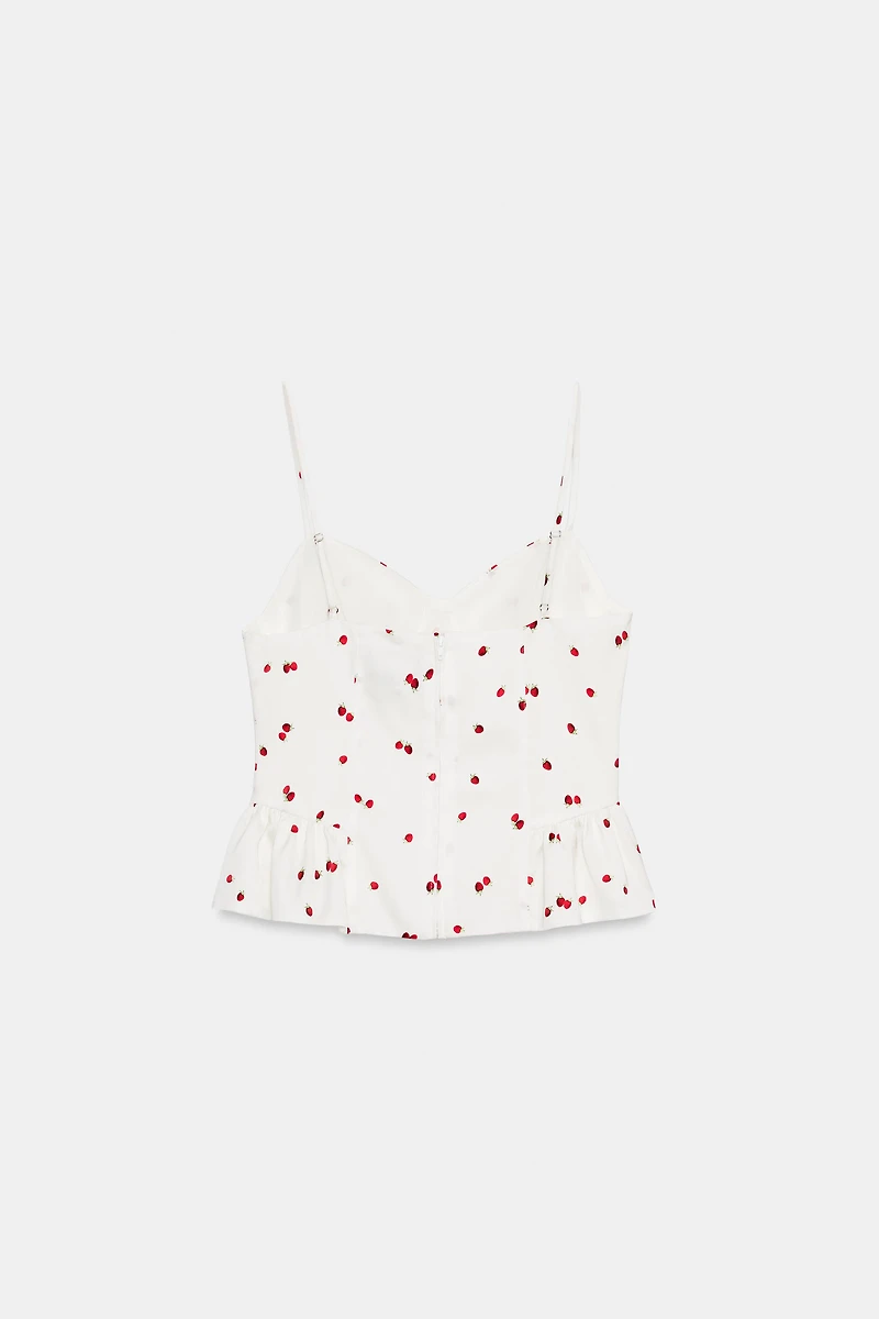 RUFFLED STRAWBERRY SATIN EFFECT TOP