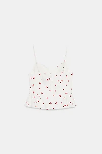 RUFFLED STRAWBERRY SATIN EFFECT TOP