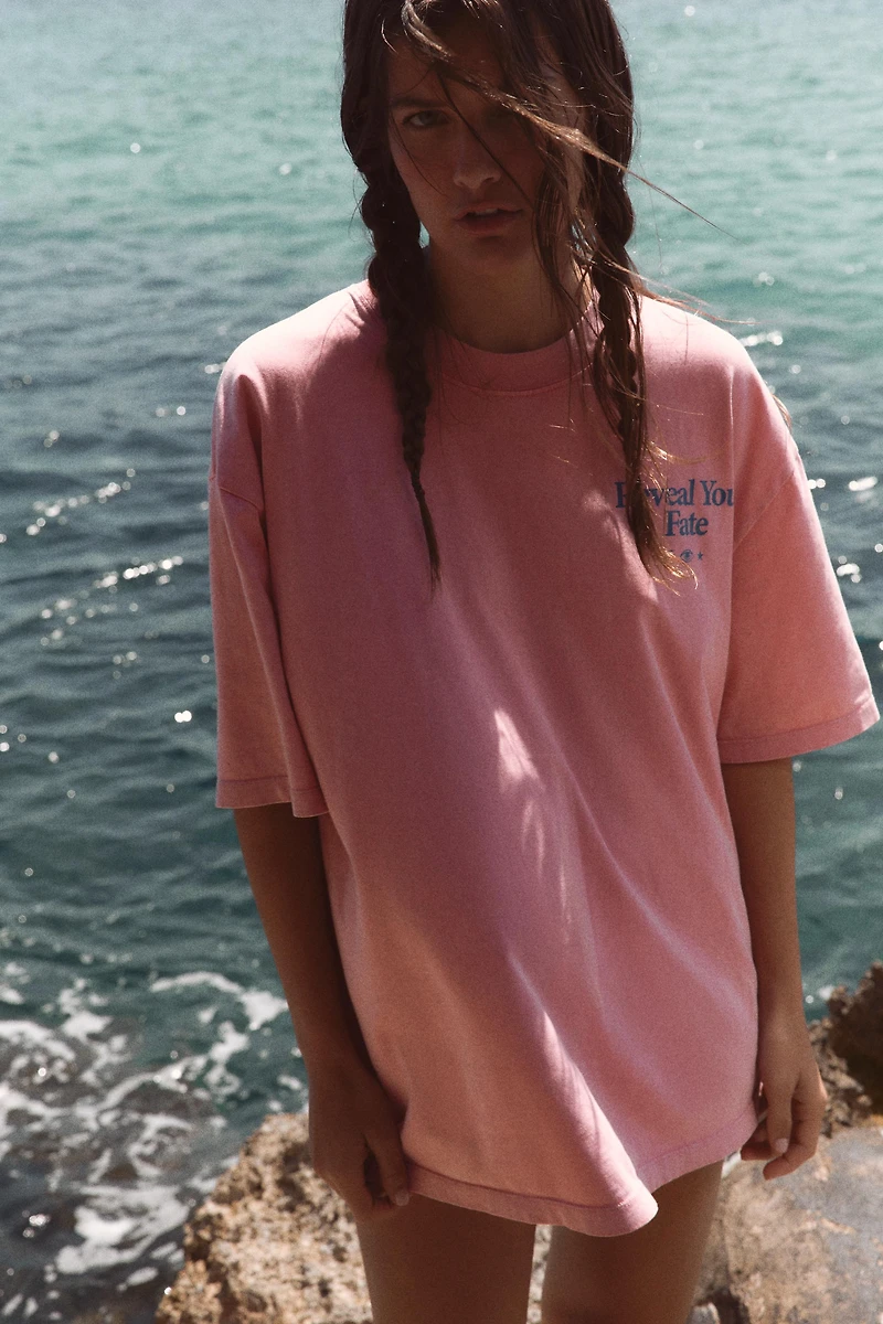 WASHED EFFECT TEXT T-SHIRT