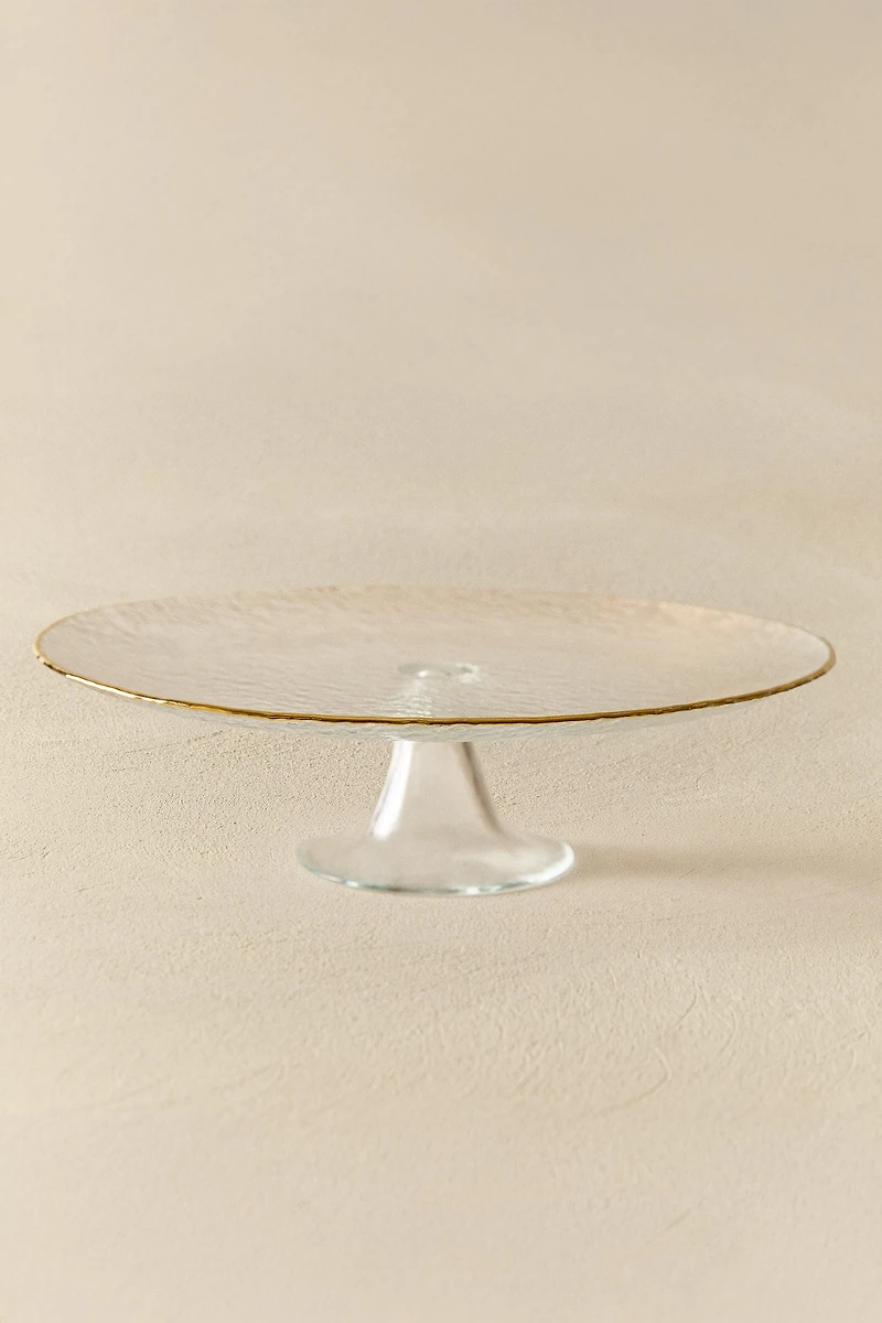 RAISED GLASS SERVING DISH WITH GOLD RIM