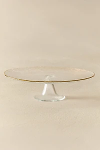 RAISED GLASS SERVING DISH WITH GOLD RIM