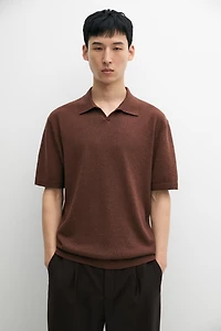 Linen blend knit polo sweater