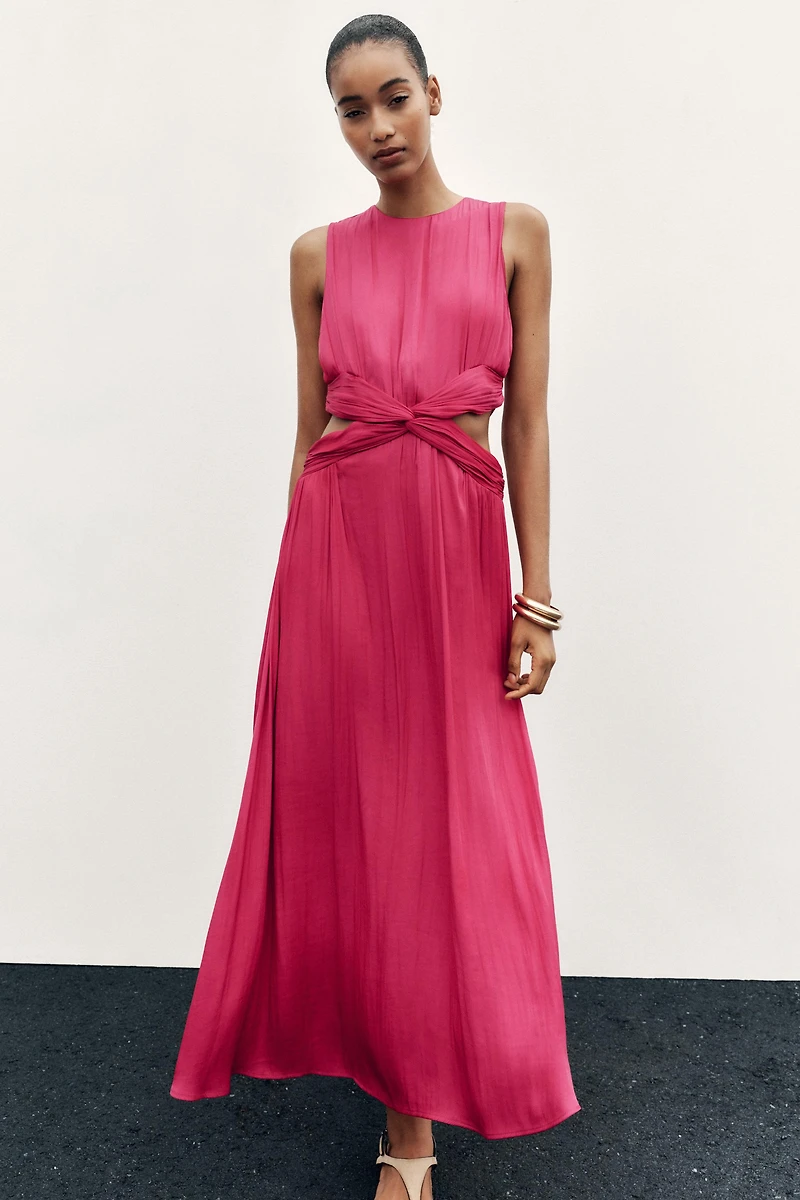 SATIN EFFECT CUT OUT MIDI DRESS